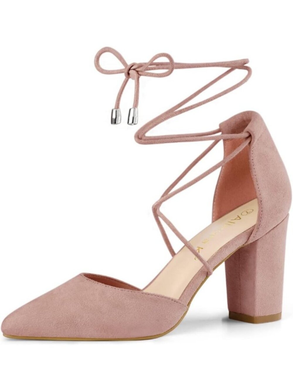 Faux Suede Pointed Toe Chunky Heels Lace-Up Sandals Pumps for Women